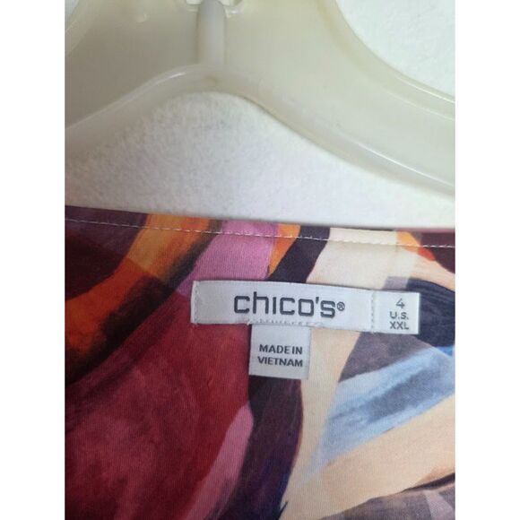 Chico's Blue Purple Cream Abstract Print 100% Cotton Bubble Hem Blouse  4/US XXL - Picture 3 of 5